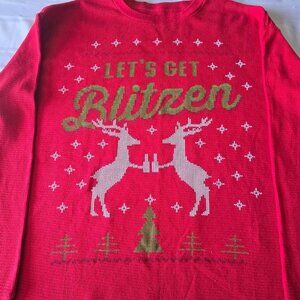 Size 2XL Red Reindeer Let's Get Blitzen Long Sleeve Thermal Shirt